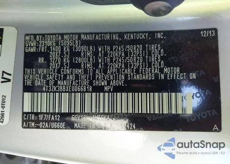 2014 Toyota Venza Le V6 from USA, damaged, VIN 4T3ZK3BBXEU066818